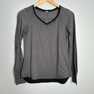 Lululemon Women's Heathered Grey and Black Long Sleeve‎ Tech Running Tee 4